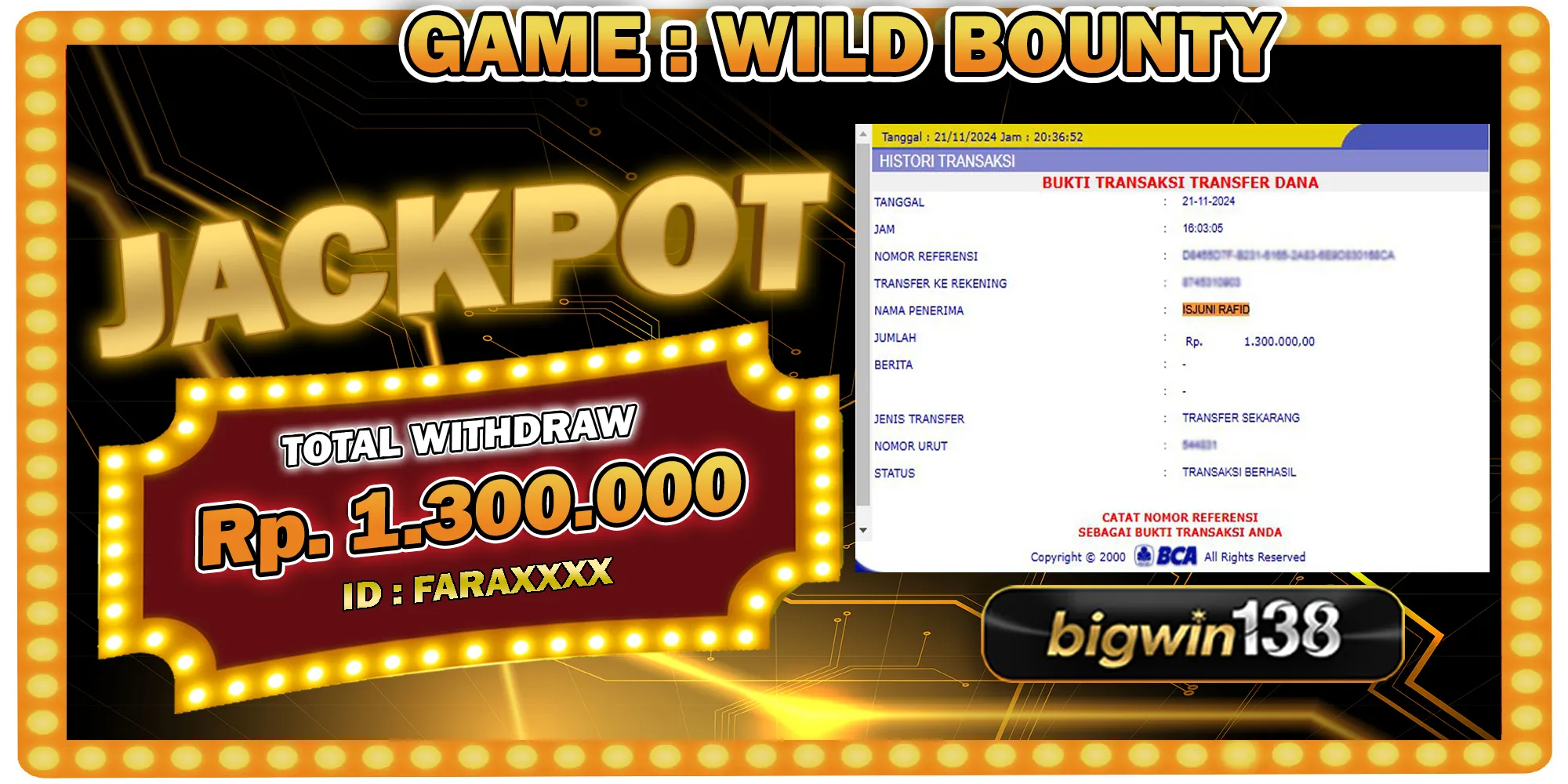 MODAL 10RIBU JADI 1,3JUTA MELEDAK DI WILD BOUNTY!!