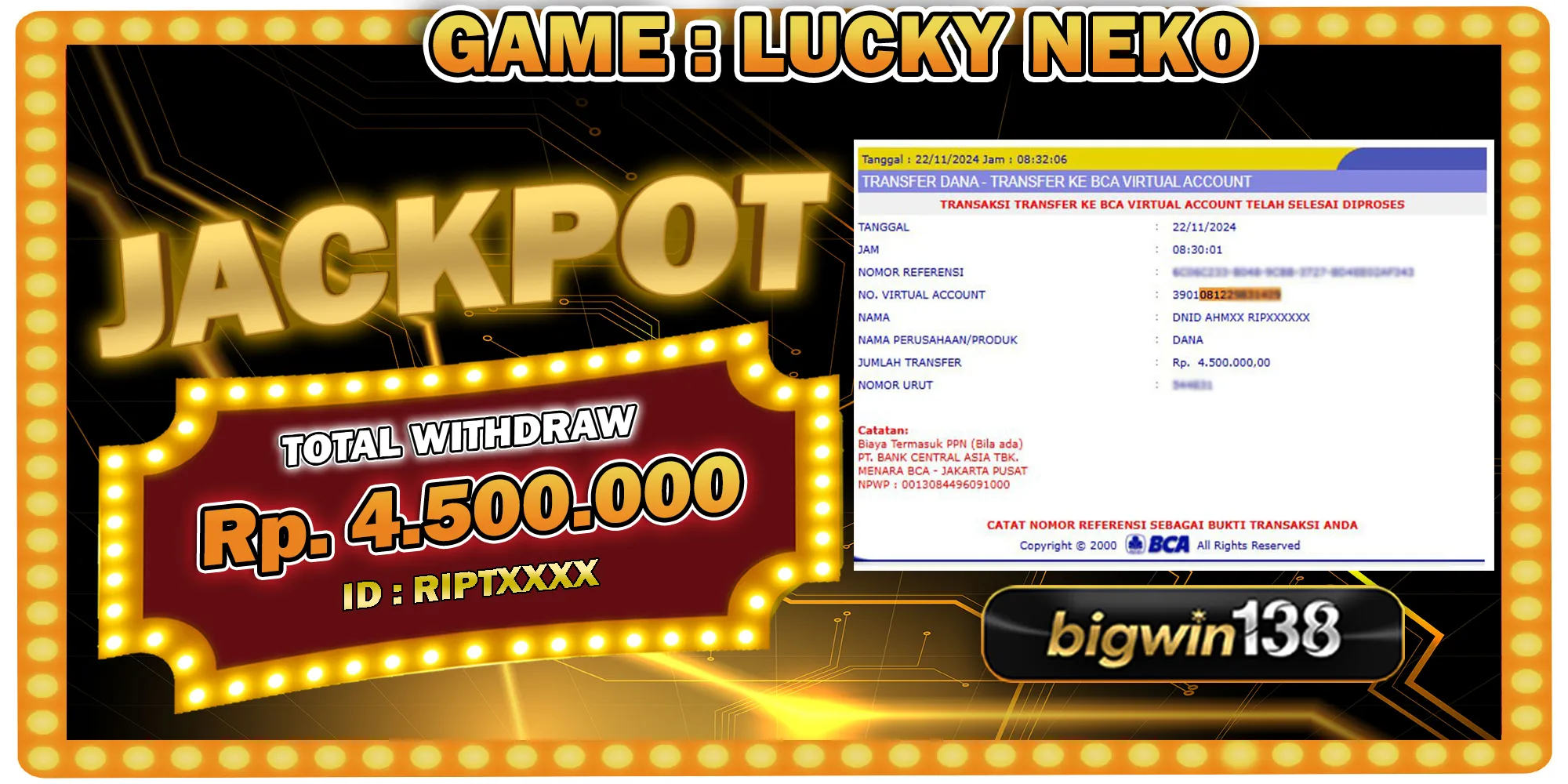 DEPO MODAL 250RIBU JADI 4,5JUTA HANYA DI LUCKY NEKO BIGWIN138